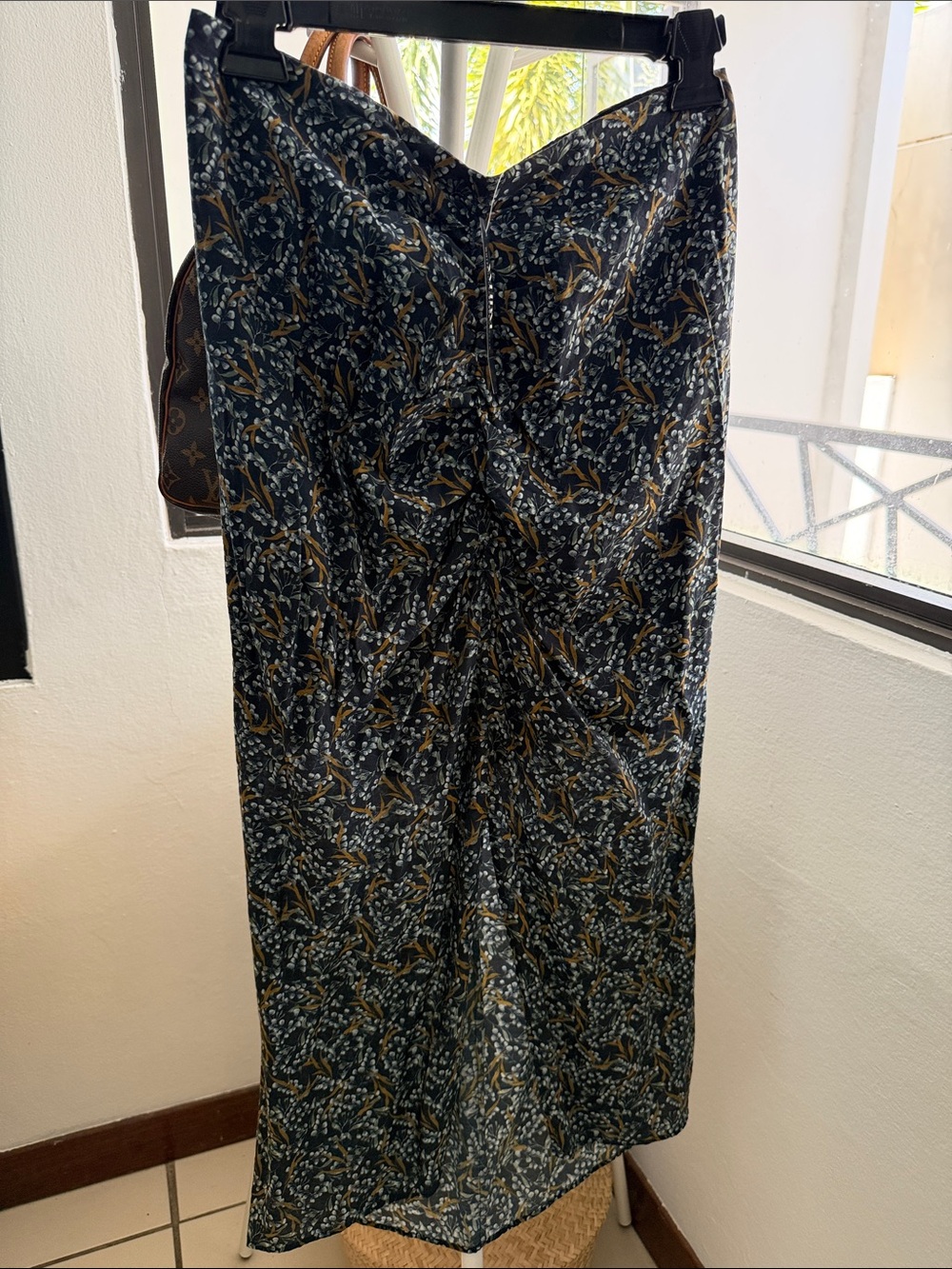 White House black market Floral Midi Skirt with Mustard Accents